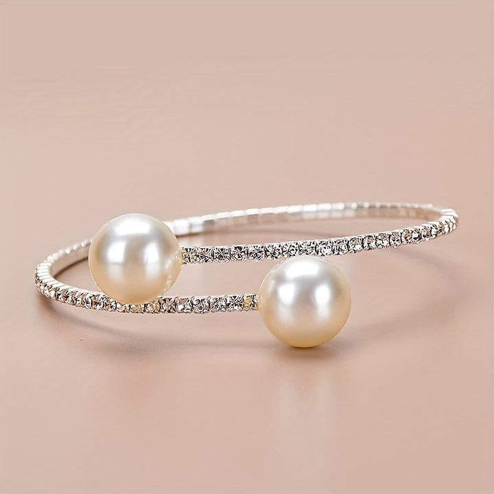 Isolde | Contemporary Pavé Bypass Faux Pearl Bangle