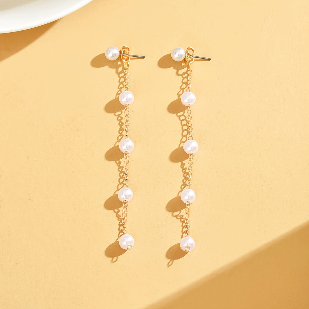 Evangeline | Faux Pearl Tassel Long Dangle Earrings