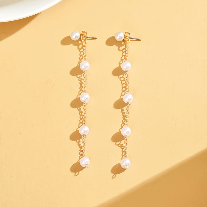 Evangeline | Faux Pearl Tassel Long Dangle Earrings