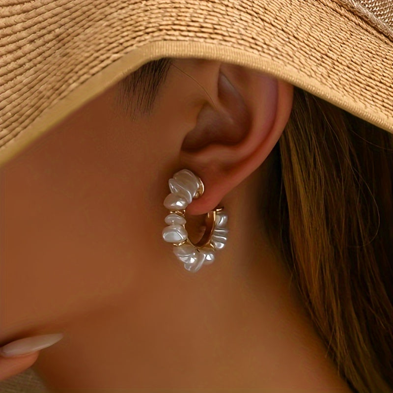 Nerina | Handcrafted Baroque Faux Pearl Hoop Earrings
