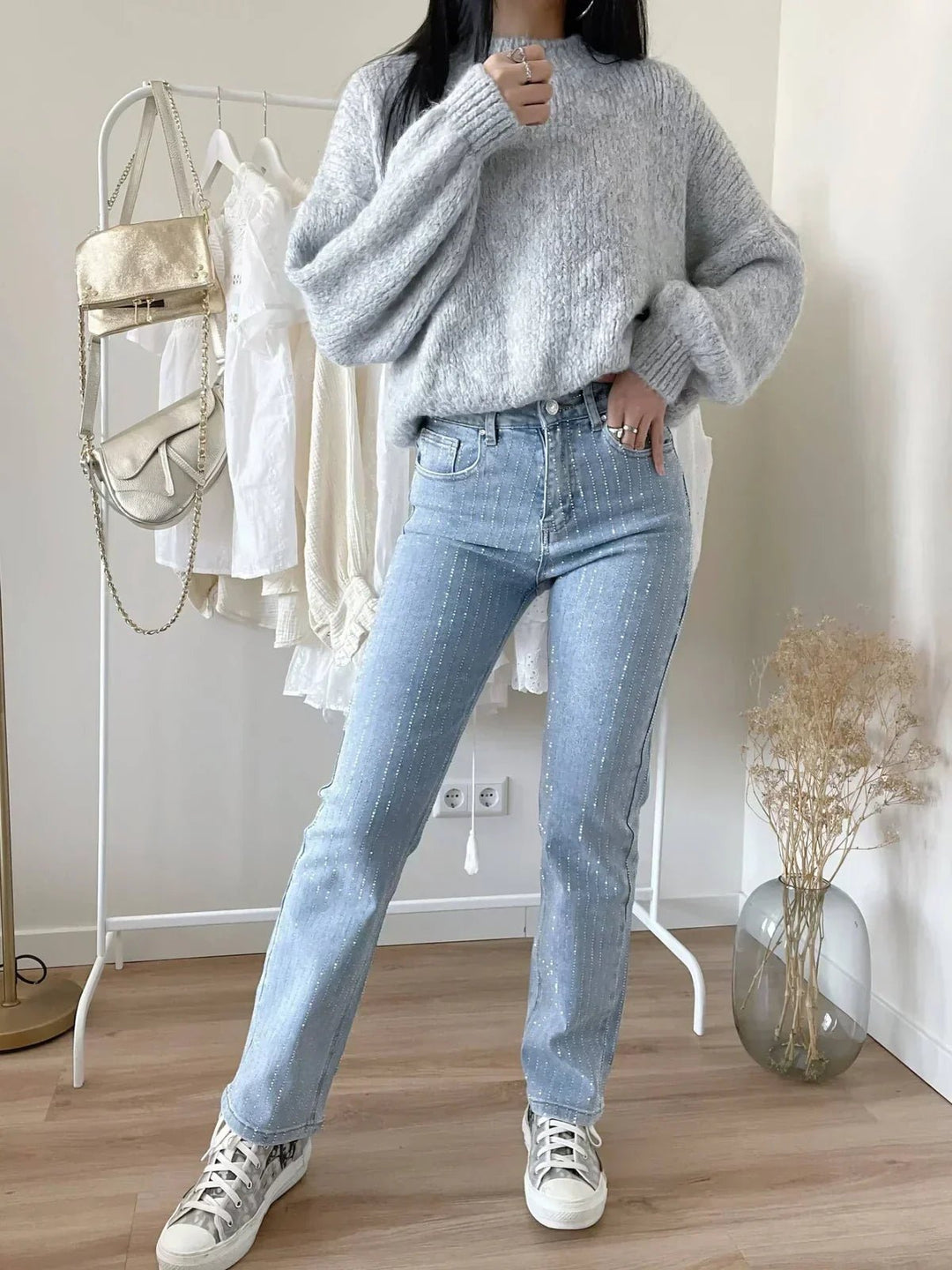 Francesca | Glitter - Stripe Jeans in first_variant_option1 | Elegant Women&