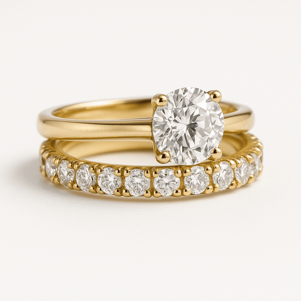Godiva | Gold Round - Cut Solitaire with Eternity Ring in first_variant_option1 | Elegant Women&