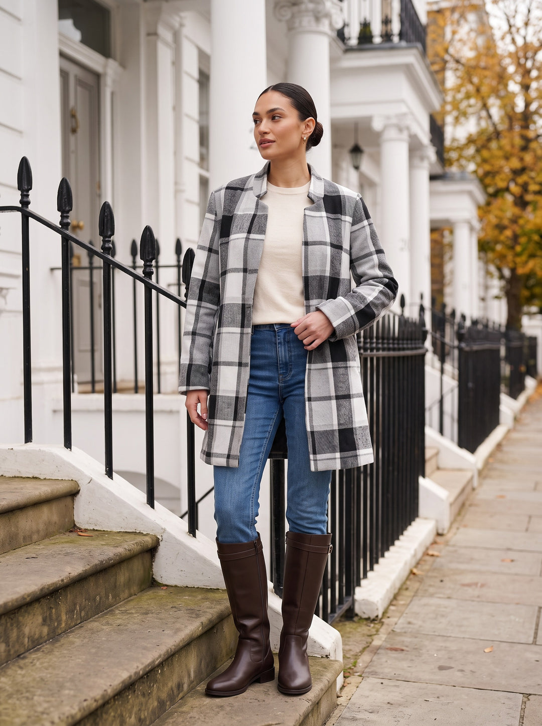 Harlow – Grey Plaid, outdoor townhouse steps