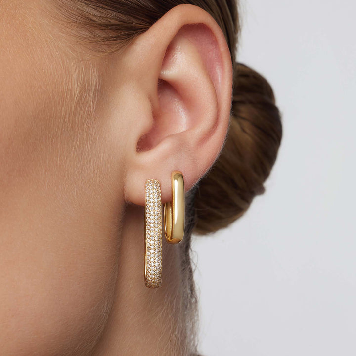 Helisent | Gold Pave Hoop Earrings in first_variant_option1 | Elegant Women&