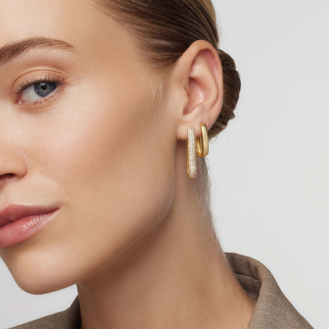 Helisent | Gold Pave Hoop Earrings in first_variant_option1 | Elegant Women&