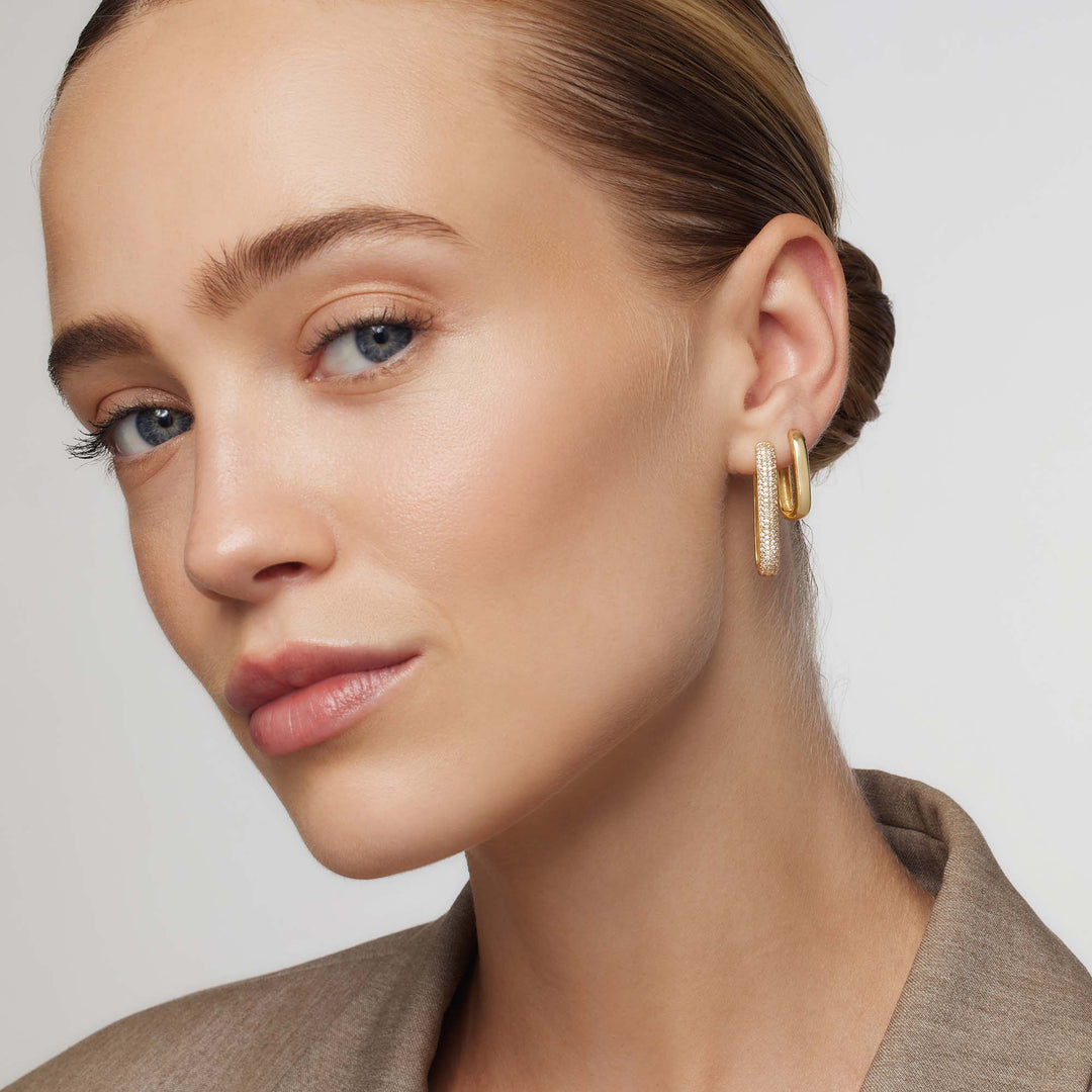 Helisent | Gold Pave Hoop Earrings in first_variant_option1 | Elegant Women&