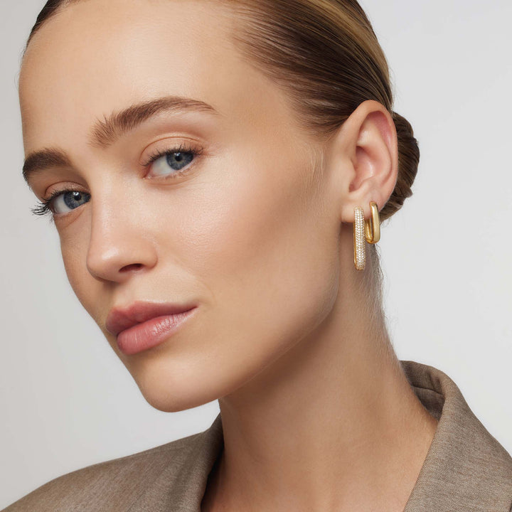 Helisent | Gold Pave Hoop Earrings in first_variant_option1 | Elegant Women&