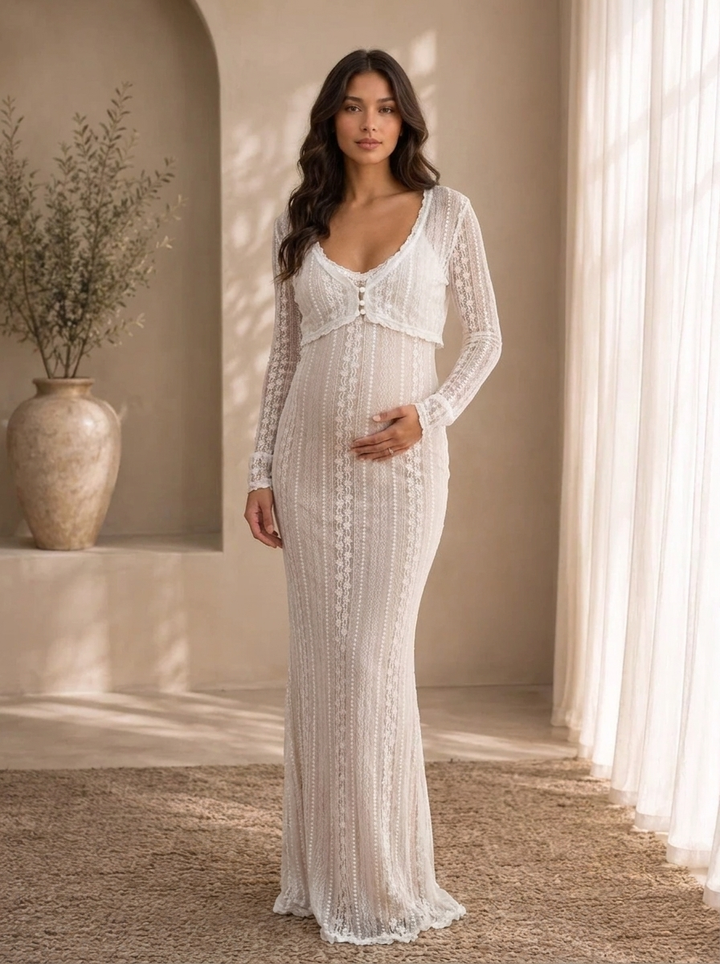 Melora | Lace Maxi Dress &amp; Cardigan Set
