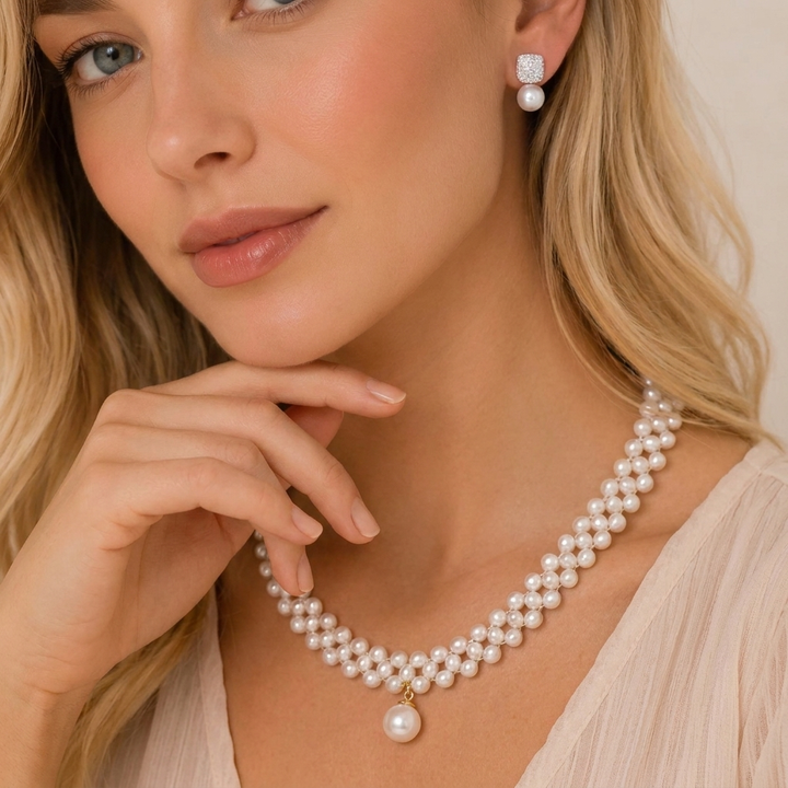 Cordelia | Woven Faux Pearl Choker with Drop Pendant