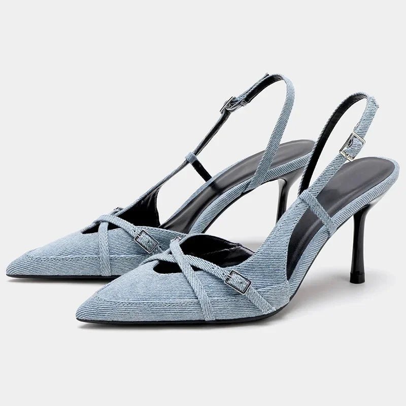 Kendall | Pointed Denim Stilettos in first_variant_option1 | Elegant Women&