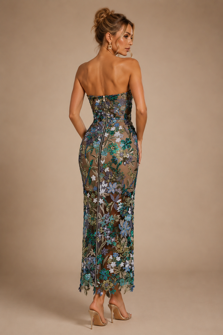 Leanna | Blue Flower Embroidered Maxi Dress