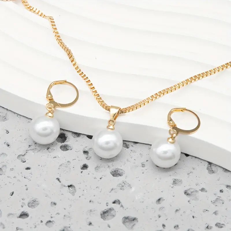 Leofwyn | Gold Pearl Drop Jewelry Set in first_variant_option1 | Elegant Women&