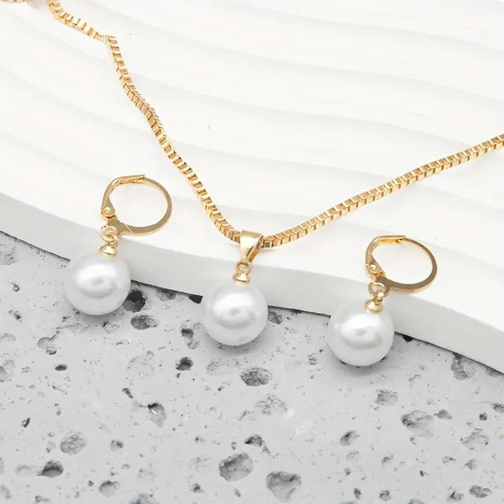 Leofwyn | Gold Pearl Drop Jewelry Set in first_variant_option1 | Elegant Women&