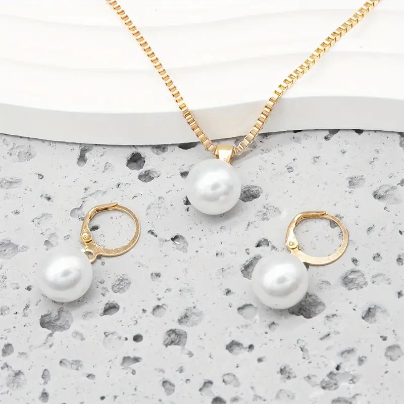 Leofwyn | Gold Pearl Drop Jewelry Set in first_variant_option1 | Elegant Women&