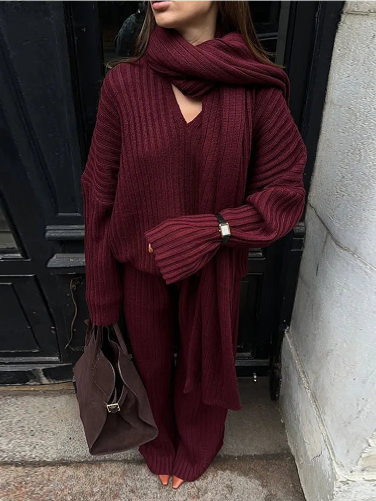Leslie | Burgundy Knit Set in first_variant_option1 | Elegant Women&