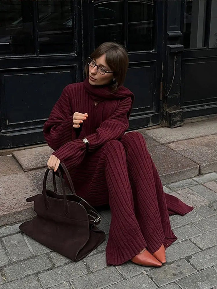 Leslie | Burgundy Knit Set in first_variant_option1 | Elegant Women&
