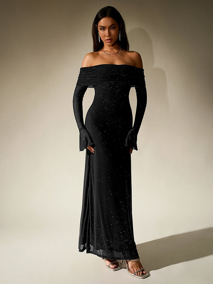 Liora | Off - Shoulder Sequin Flounce Dream Dress in first_variant_option1 | Elegant Women&