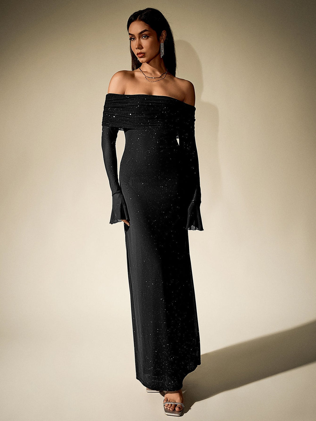 Liora | Off - Shoulder Sequin Flounce Dream Dress in first_variant_option1 | Elegant Women&