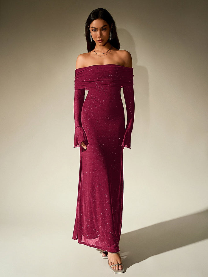 Liora | Off - Shoulder Sequin Flounce Dream Dress in first_variant_option1 | Elegant Women&
