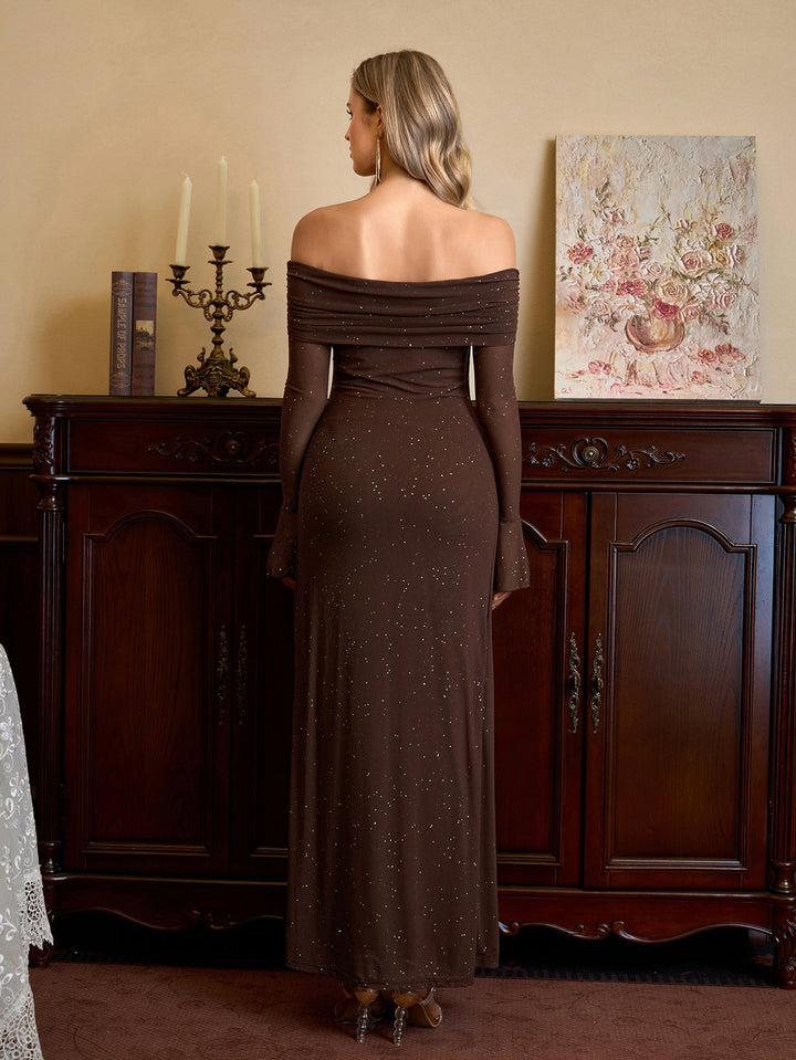 Liora | Off - Shoulder Sequin Flounce Dream Dress in first_variant_option1 | Elegant Women&