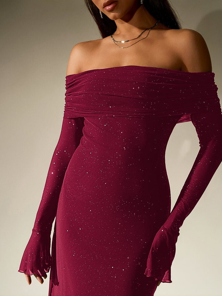 Liora | Off - Shoulder Sequin Flounce Dream Dress in first_variant_option1 | Elegant Women&