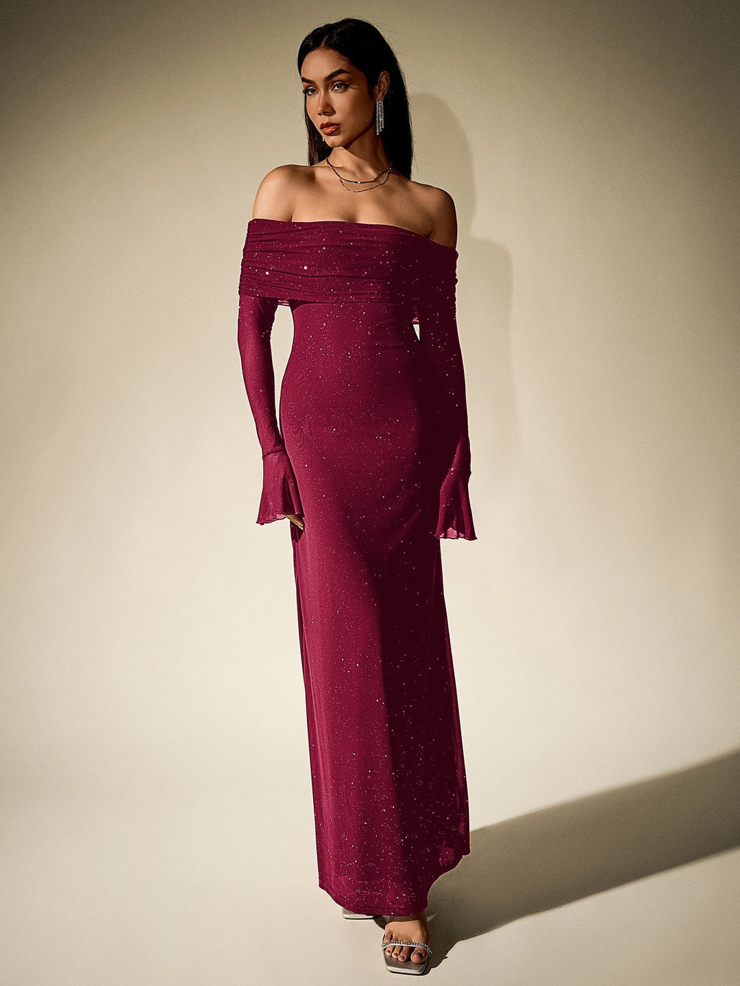 Liora | Off - Shoulder Sequin Flounce Dream Dress in first_variant_option1 | Elegant Women&