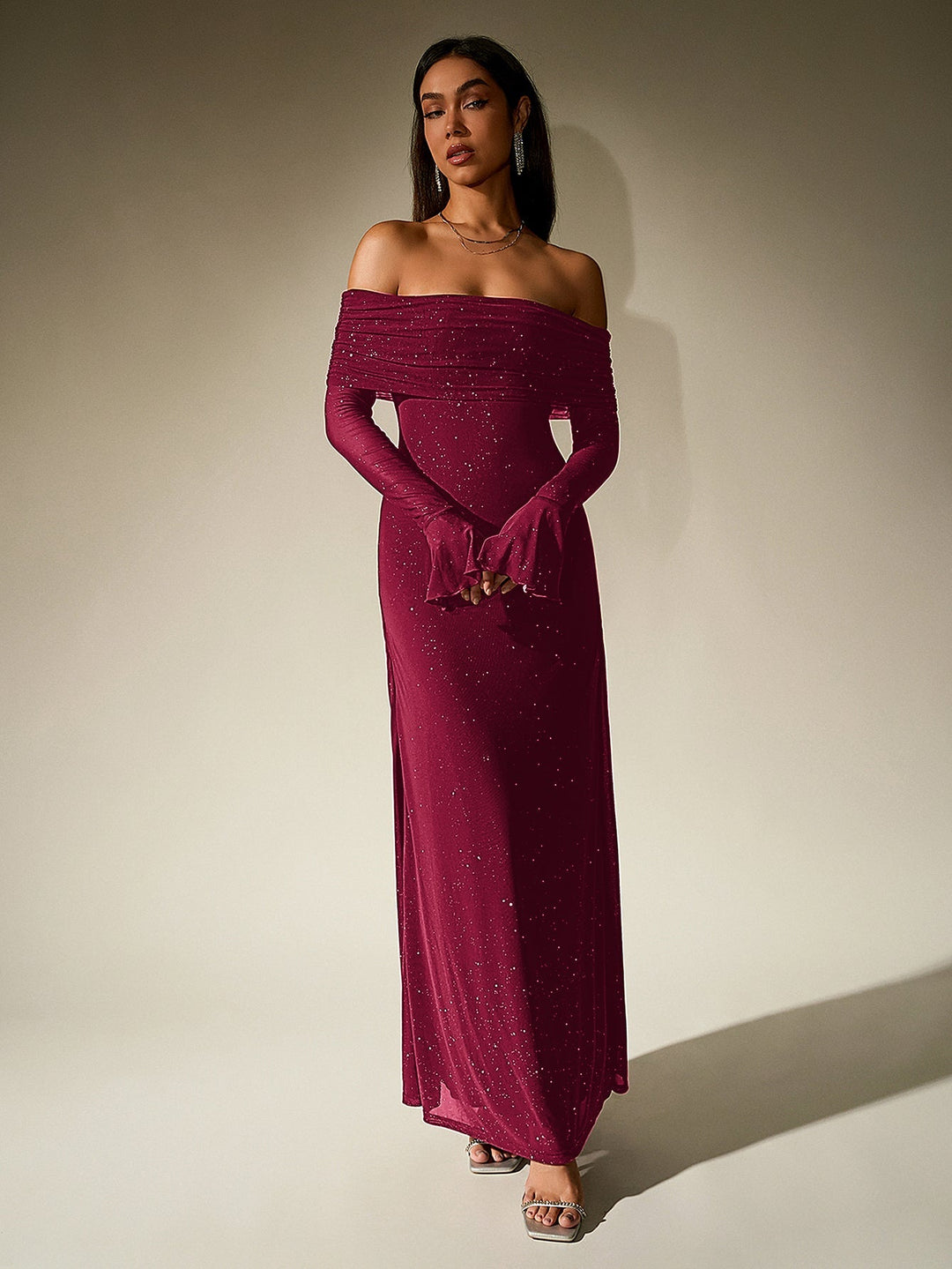 Liora | Off - Shoulder Sequin Flounce Dream Dress in first_variant_option1 | Elegant Women&