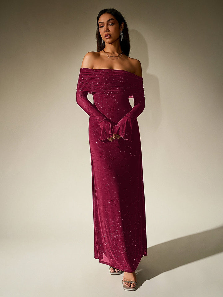 Liora | Off - Shoulder Sequin Flounce Dream Dress in first_variant_option1 | Elegant Women&
