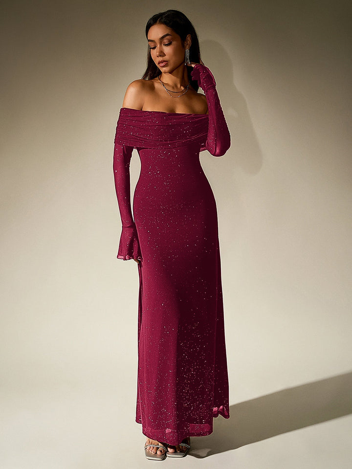 Liora | Off - Shoulder Sequin Flounce Dream Dress in first_variant_option1 | Elegant Women&