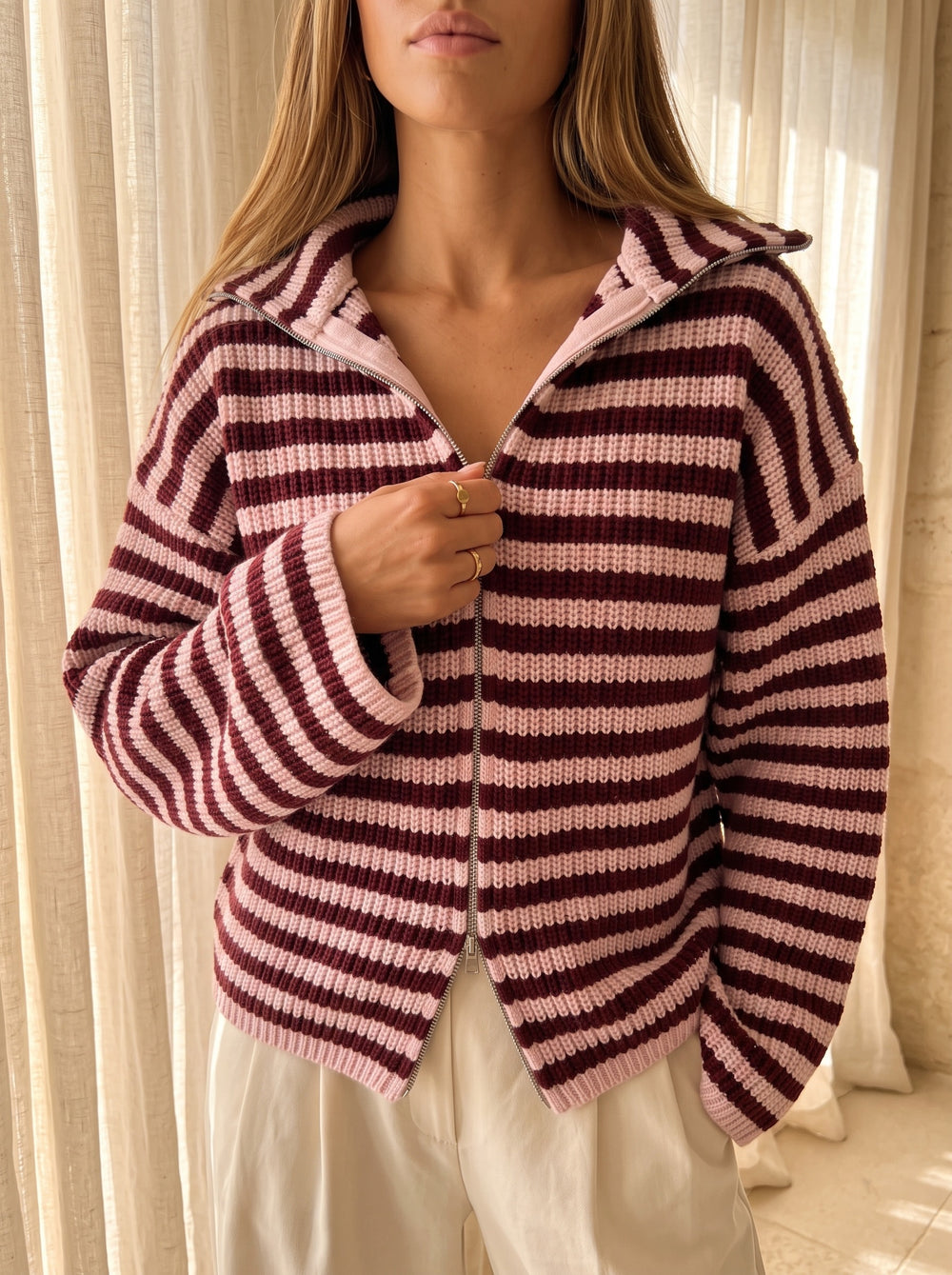 Marlie – Burgundy & Pink Stripe, front