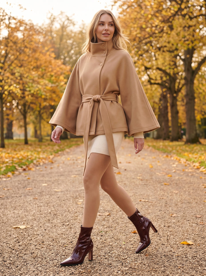 Makenzie – Burgundy, walking on an autumn park path