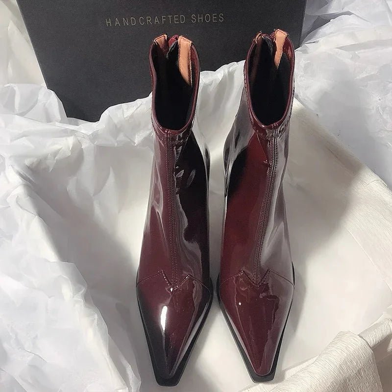 Makenzie | Patent Leather Boots in first_variant_option1 | Elegant Women's Dress - Maeve The Label