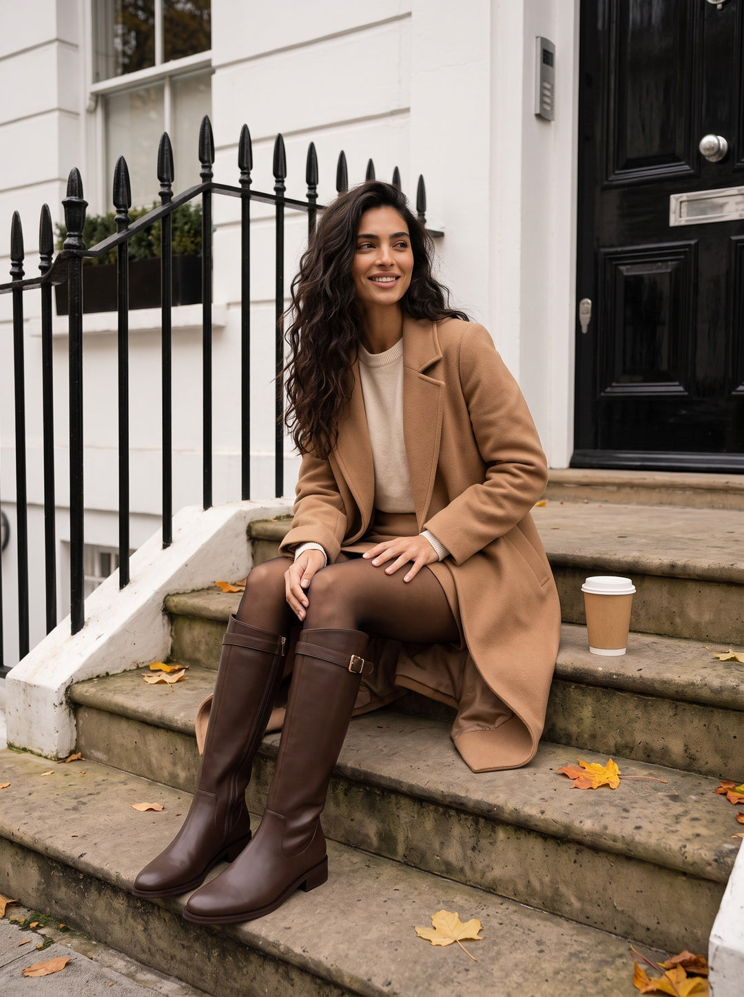 Maliyah – Brown, seated on townhouse steps