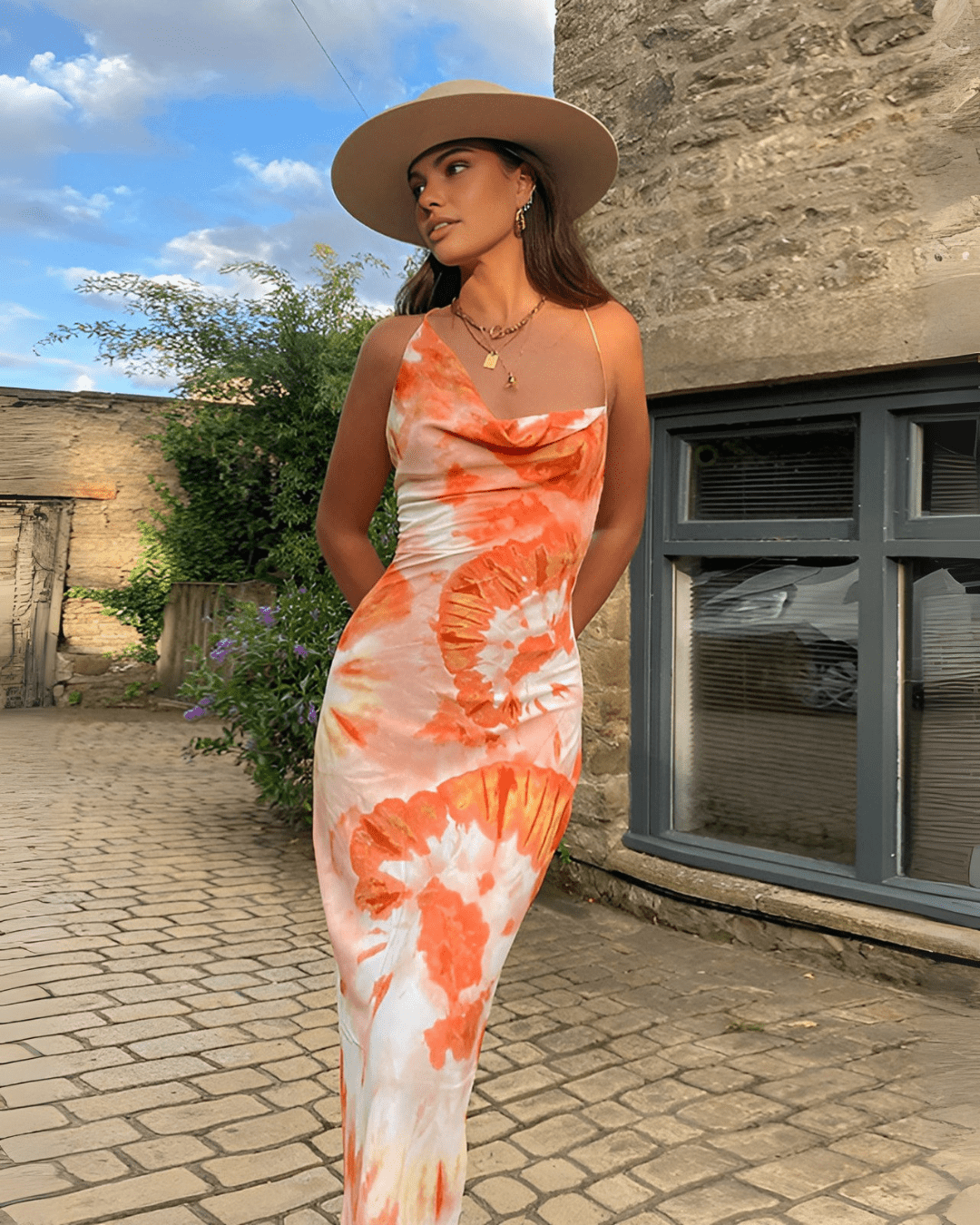 Marisol | Tie - Dye Satin Maxi Dress in first_variant_option1 | Elegant Women&