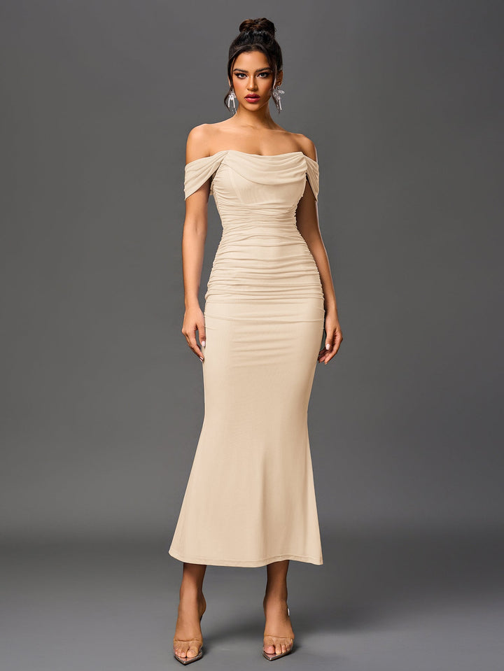 Mila | Off Shoulder Ruched Bodycon Dress in first_variant_option1 | Elegant Women&