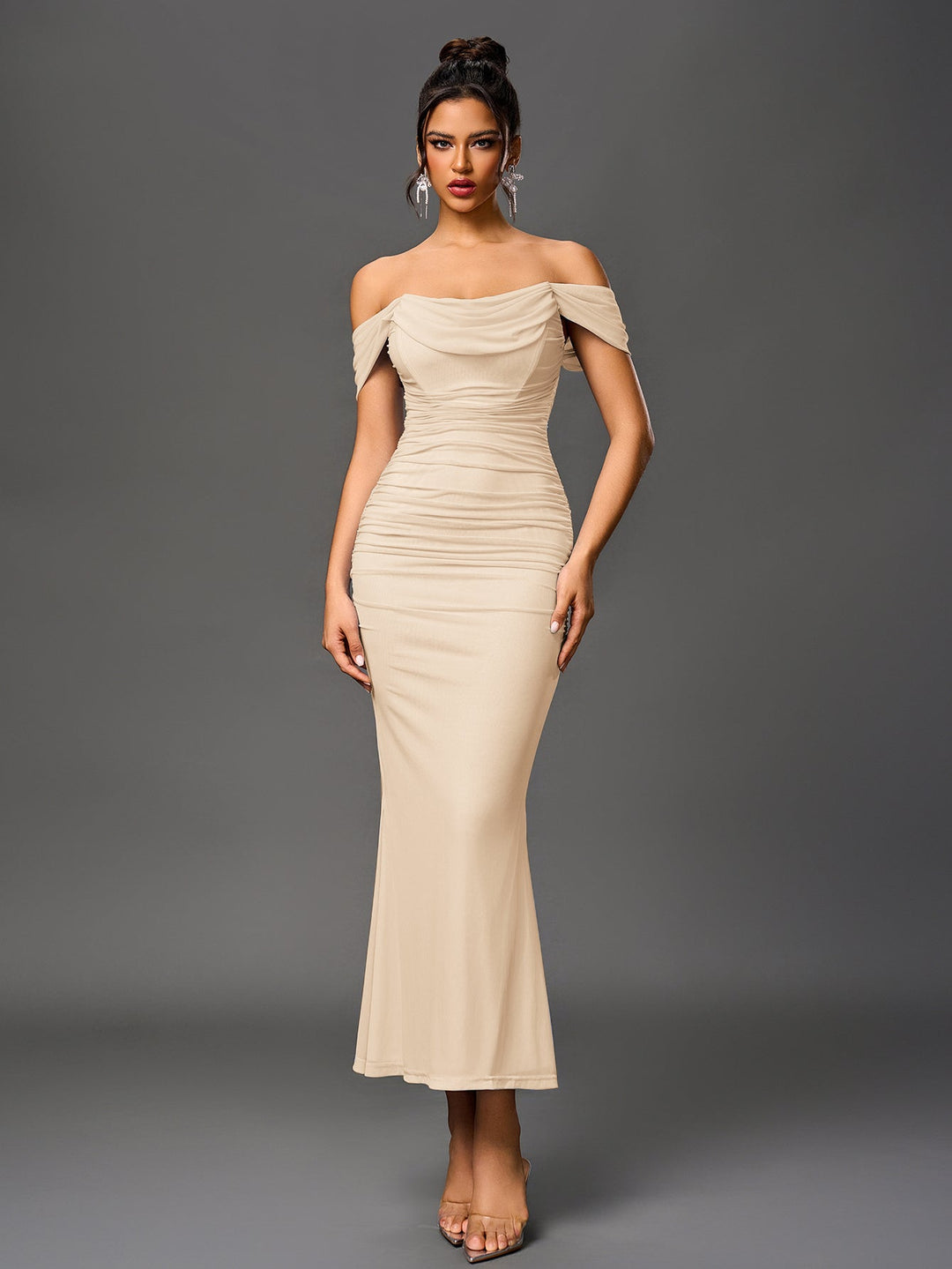 Mila | Off Shoulder Ruched Bodycon Dress in first_variant_option1 | Elegant Women&