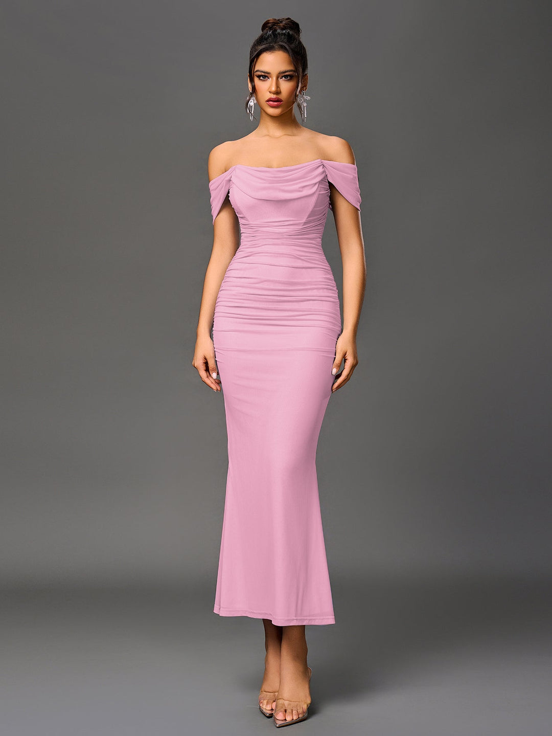 Mila | Off Shoulder Ruched Bodycon Dress in first_variant_option1 | Elegant Women&