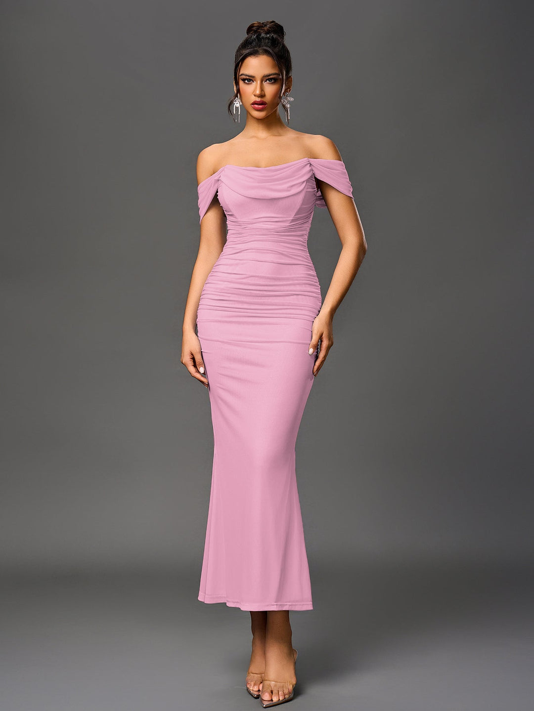 Mila | Off Shoulder Ruched Bodycon Dress in first_variant_option1 | Elegant Women&