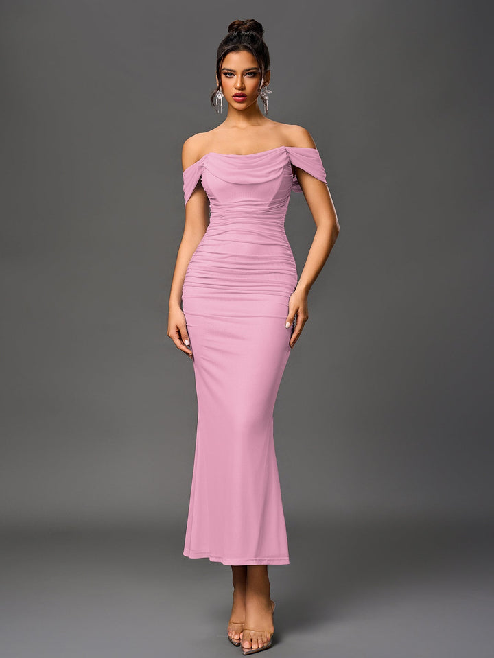 Mila | Off Shoulder Ruched Bodycon Dress in first_variant_option1 | Elegant Women&
