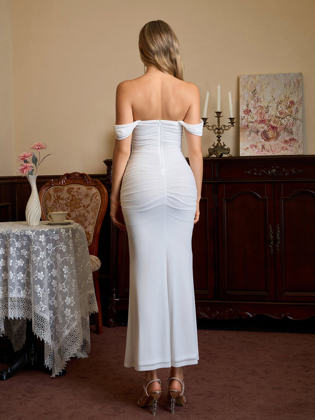 Mila | Off Shoulder Ruched Bodycon Dress in first_variant_option1 | Elegant Women&