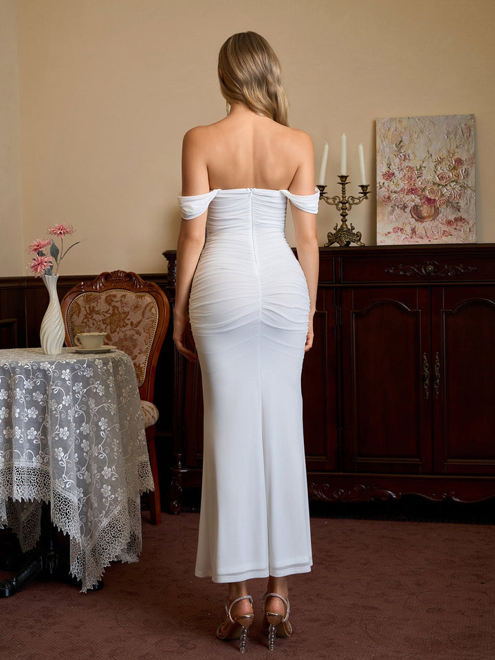 Mila | Off Shoulder Ruched Bodycon Dress in first_variant_option1 | Elegant Women&