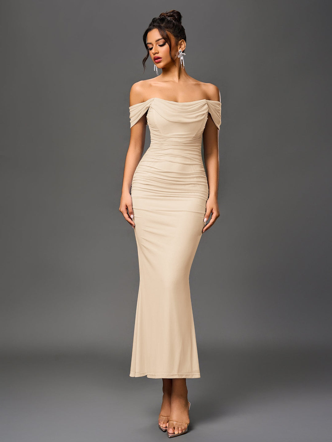 Mila | Off Shoulder Ruched Bodycon Dress in first_variant_option1 | Elegant Women&