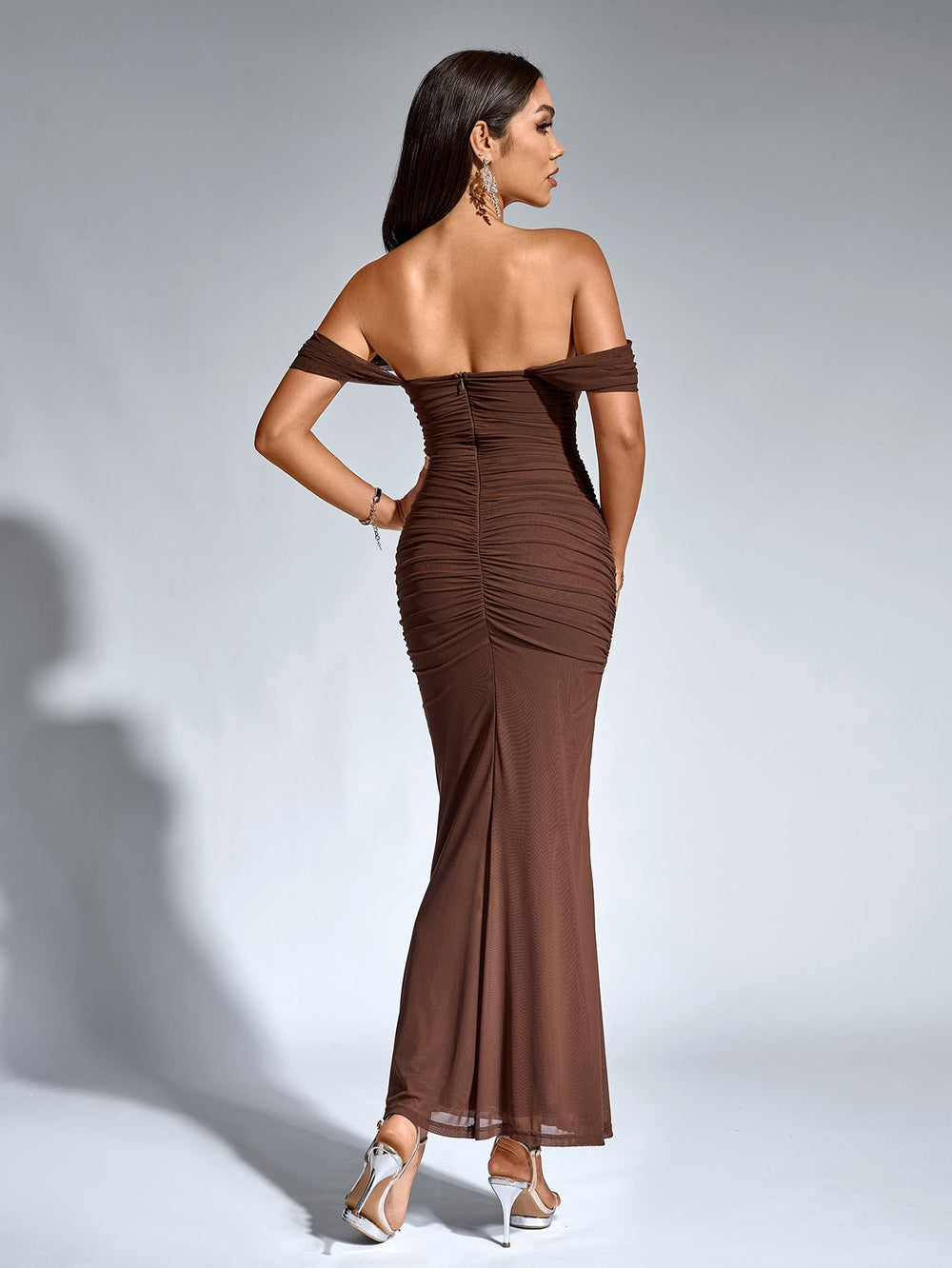 Mila | Off Shoulder Ruched Bodycon Dress in first_variant_option1 | Elegant Women's Dress - Maeve The Label