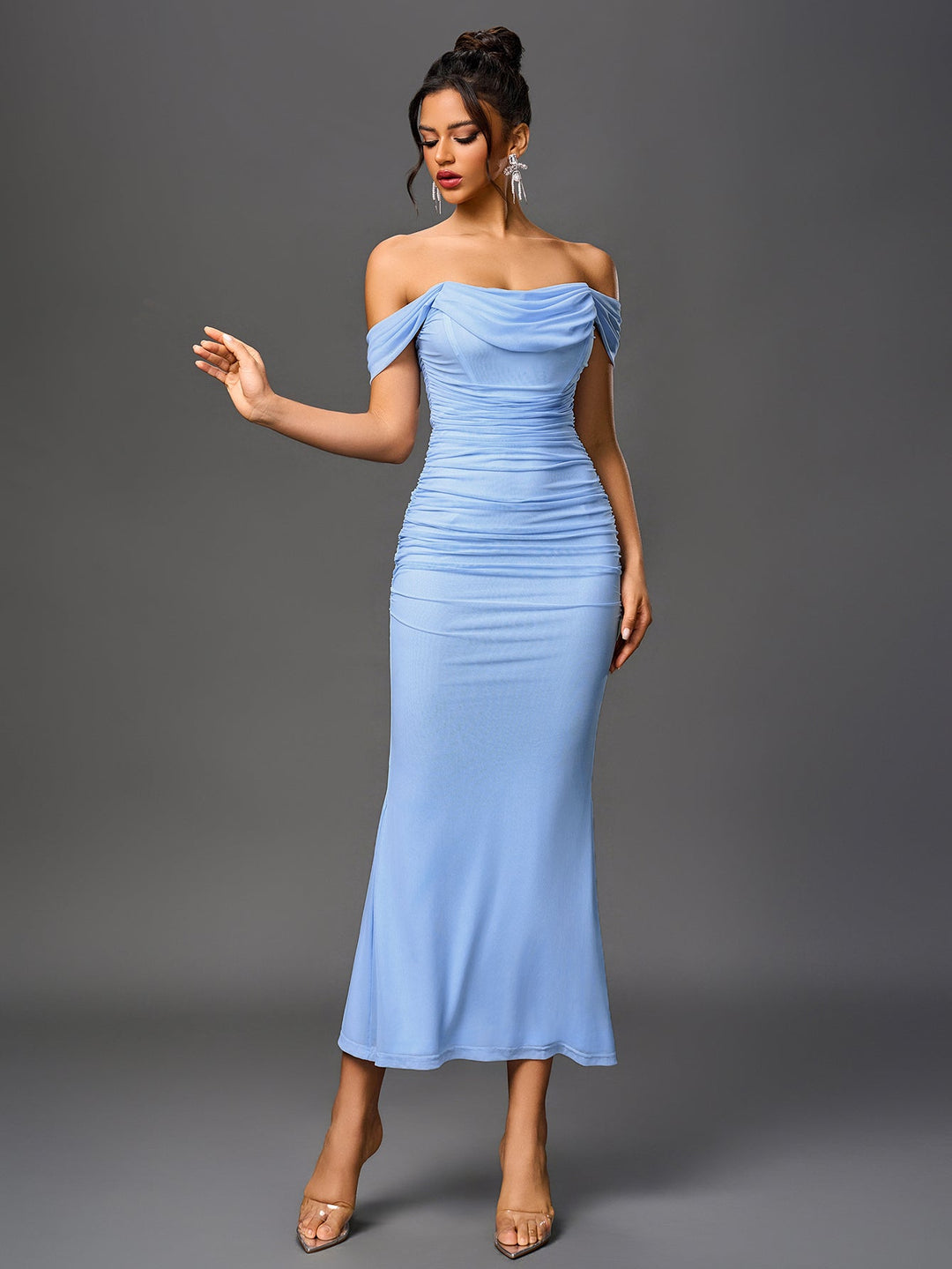 Mila | Off Shoulder Ruched Bodycon Dress in first_variant_option1 | Elegant Women&