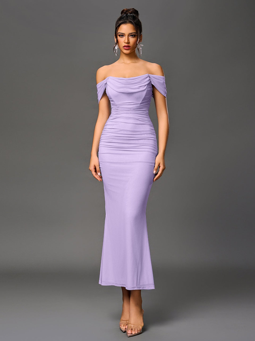 Mila | Off Shoulder Ruched Bodycon Dress in first_variant_option1 | Elegant Women&