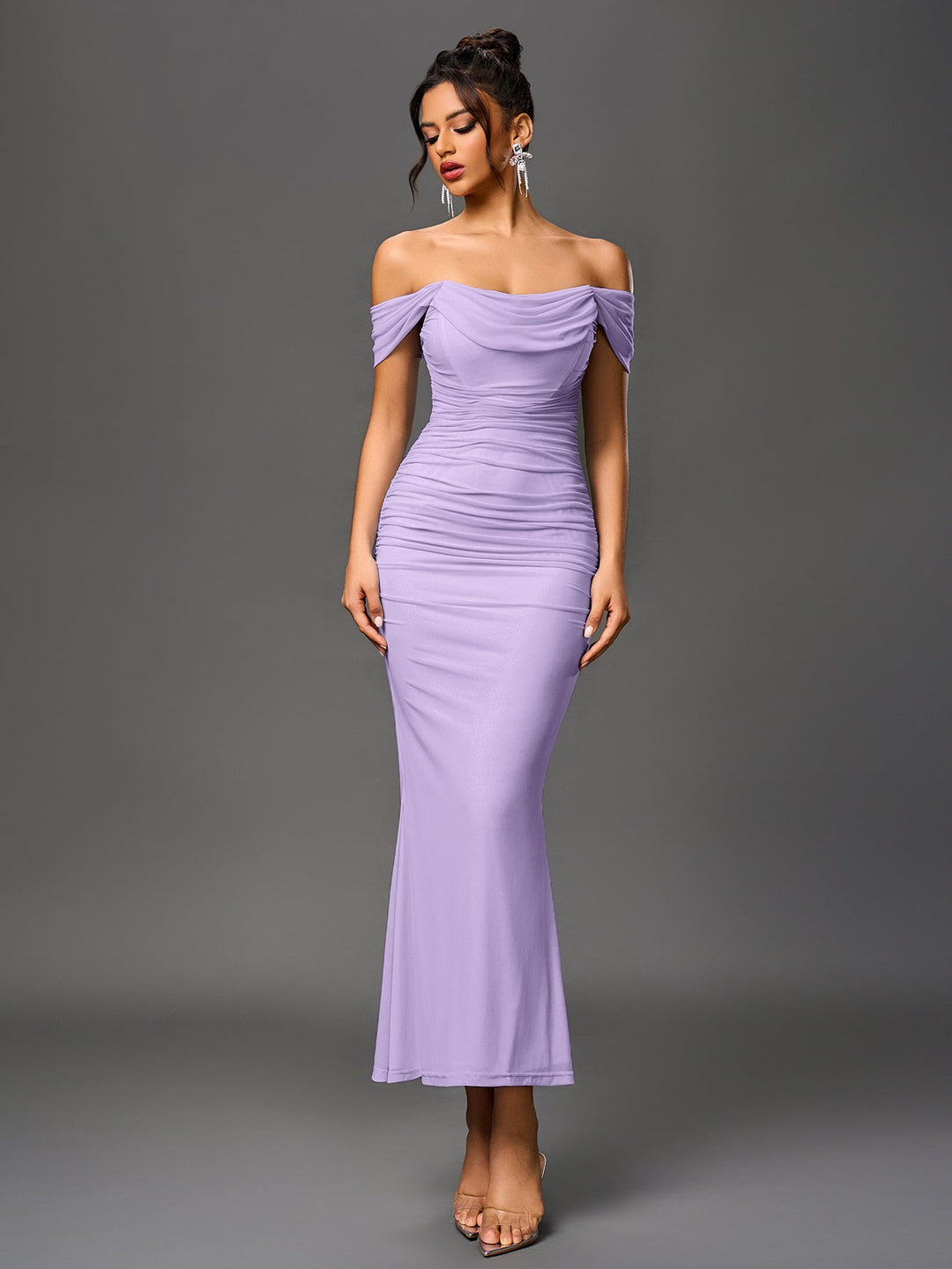 Mila | Off Shoulder Ruched Bodycon Dress in first_variant_option1 | Elegant Women&