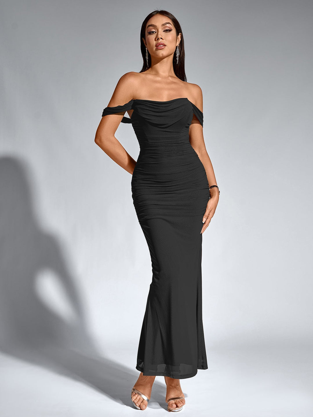 Mila | Off Shoulder Ruched Bodycon Dress in first_variant_option1 | Elegant Women&