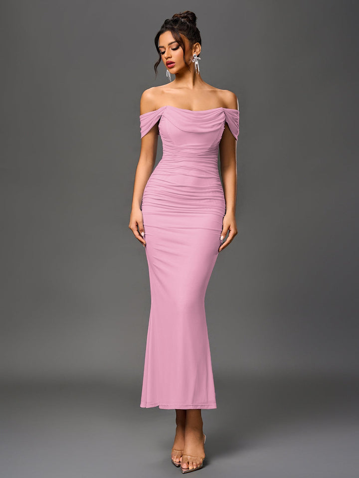 Mila | Off Shoulder Ruched Bodycon Dress in first_variant_option1 | Elegant Women&