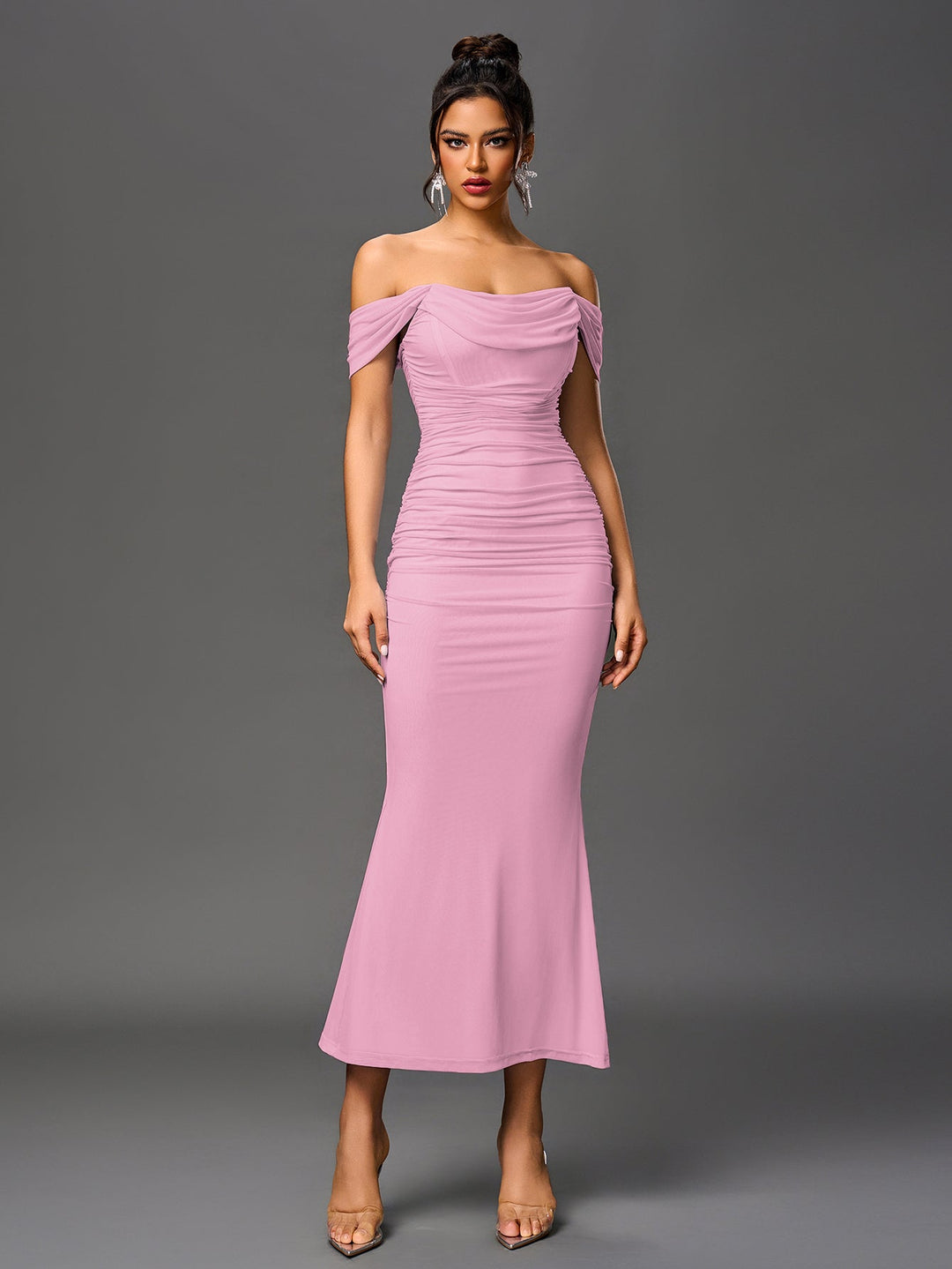 Mila | Off Shoulder Ruched Bodycon Dress in first_variant_option1 | Elegant Women&