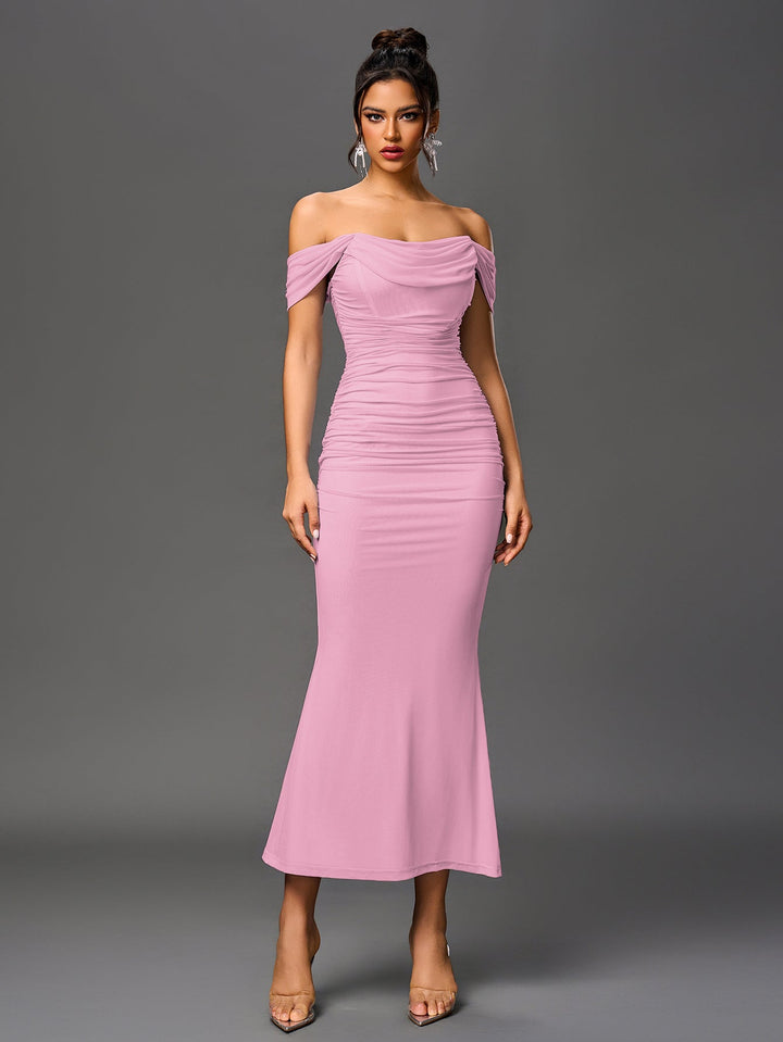 Mila | Off Shoulder Ruched Bodycon Dress in first_variant_option1 | Elegant Women&